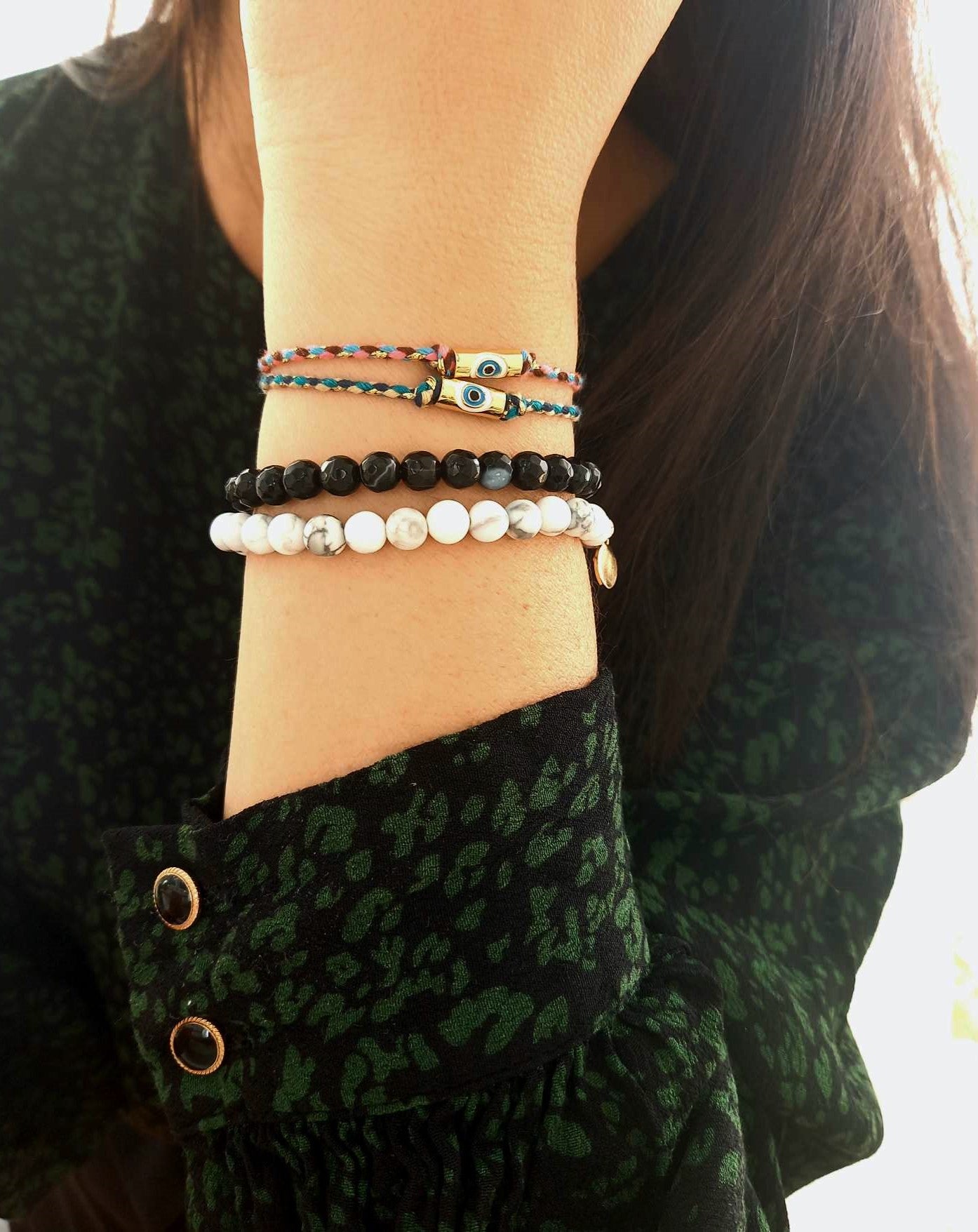 PAOLA-Armband / geflochtene Kordelfarbe Ihrer Wahl / Evil-Eye-Anhänger