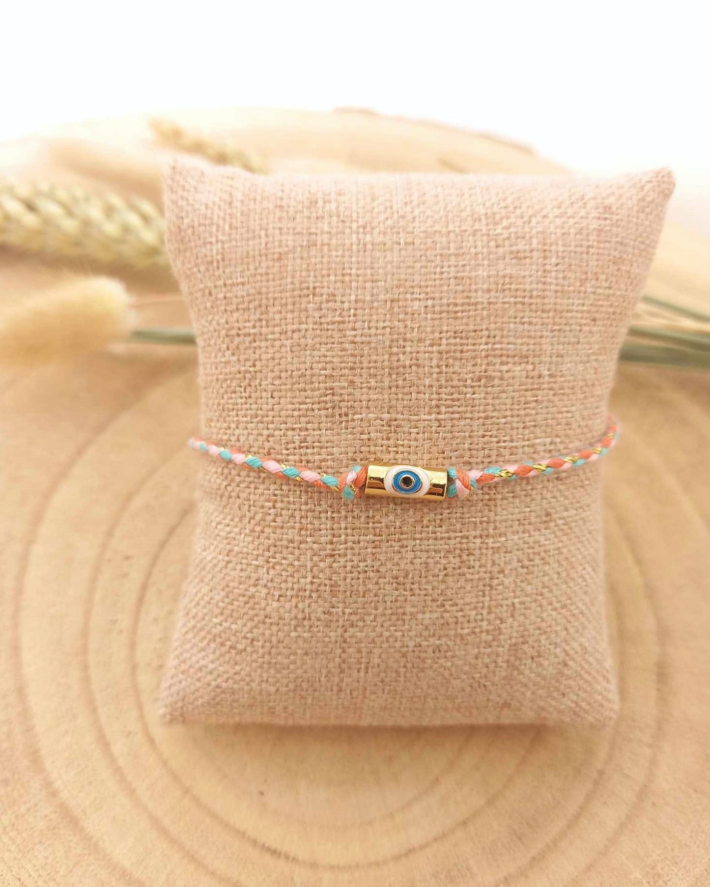 PAOLA-Armband / geflochtene Kordelfarbe Ihrer Wahl / Evil-Eye-Anhänger
