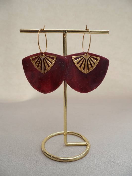 Boucles d’oreilles créoles CLEO – Acier inoxydable doré & pendants éventail pailletés