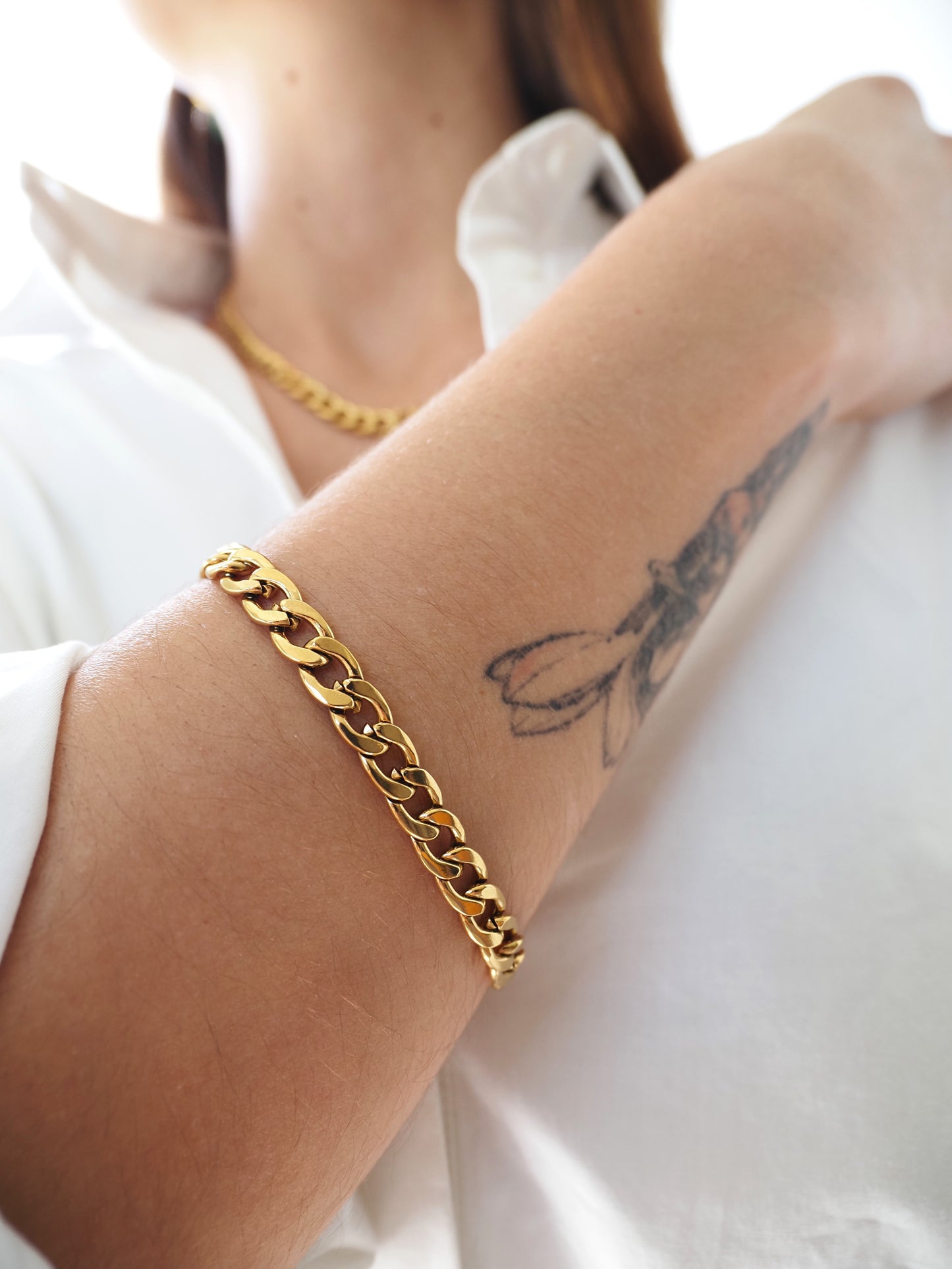 DANNY-Armband / flache Panzerkette / goldfarbener Edelstahl