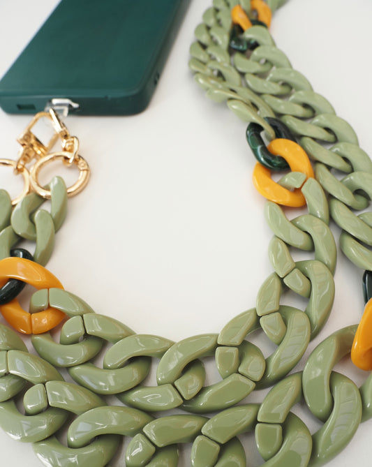 Chaîne de téléphone PAULINE / maillons vert et jaune en résine