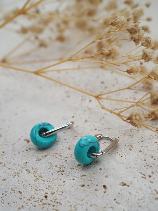 Boucle d'oreilles interchangeable LAURIE, mono ou duo / donut en pierre semi-précieuse