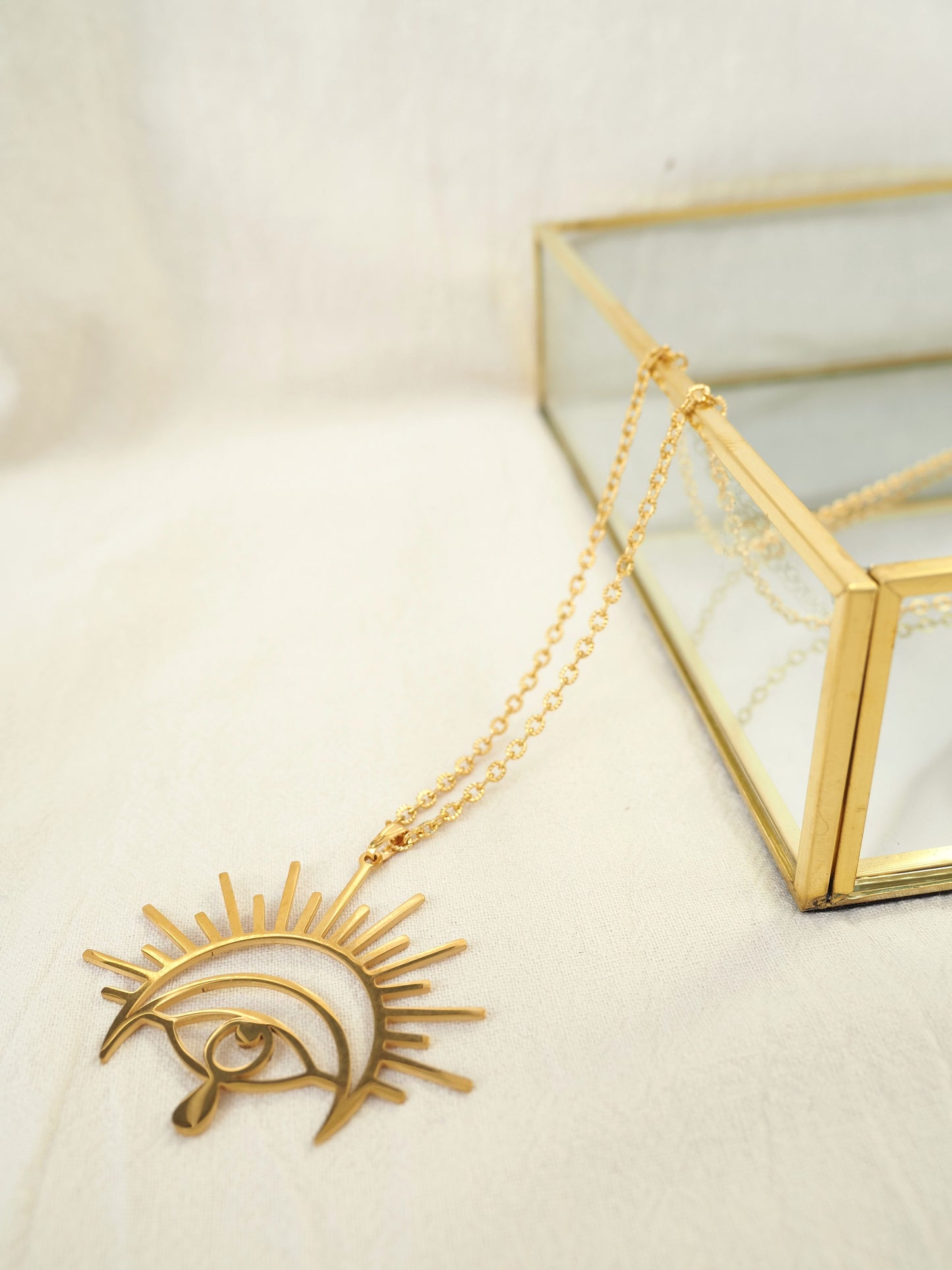 Lange IRMA-Halskette / schicke goldene Edelstahlkette / Anhänger mit bösem Blick