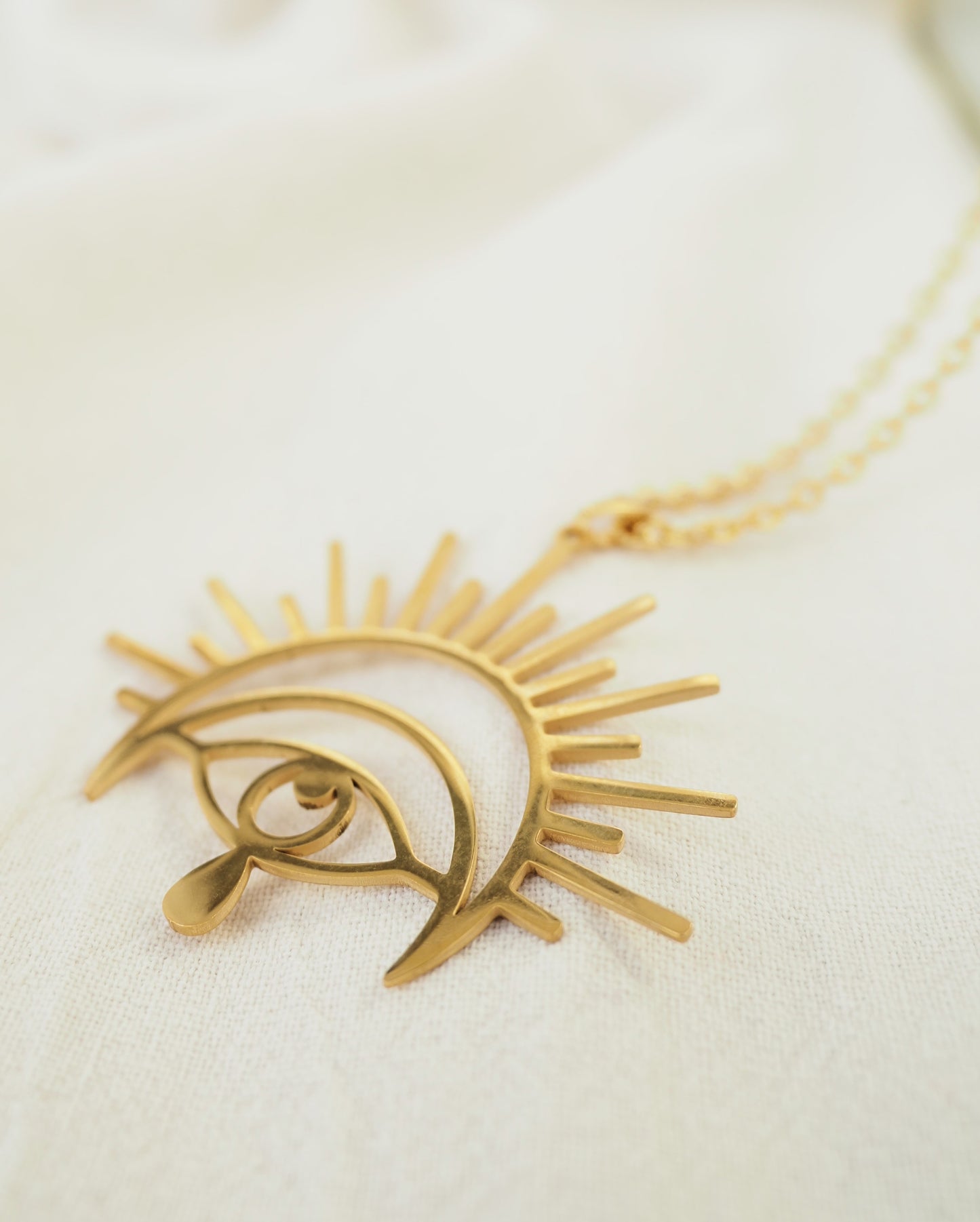 Lange IRMA-Halskette / schicke goldene Edelstahlkette / Anhänger mit bösem Blick