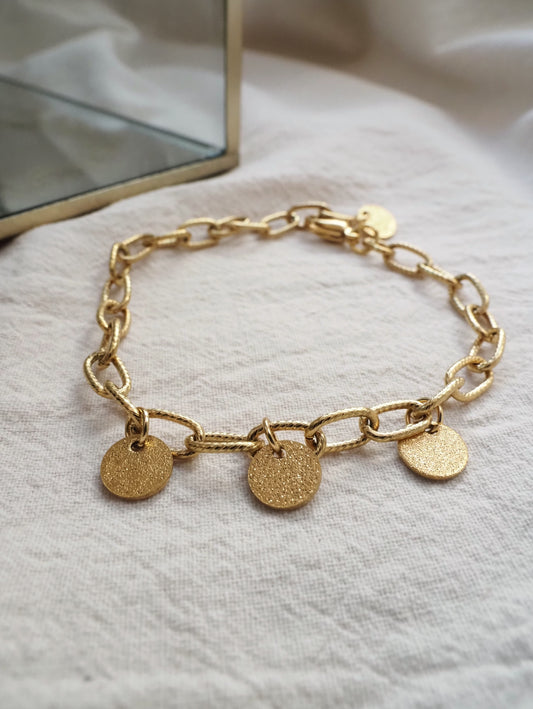 Bracelet ISABELLE / chaîne à breloques rondes / acier inoxydable doré