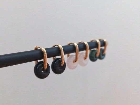 Boucle d'oreilles interchangeable LAURENCE, mono ou duo / donut en pierre semi-précieuse