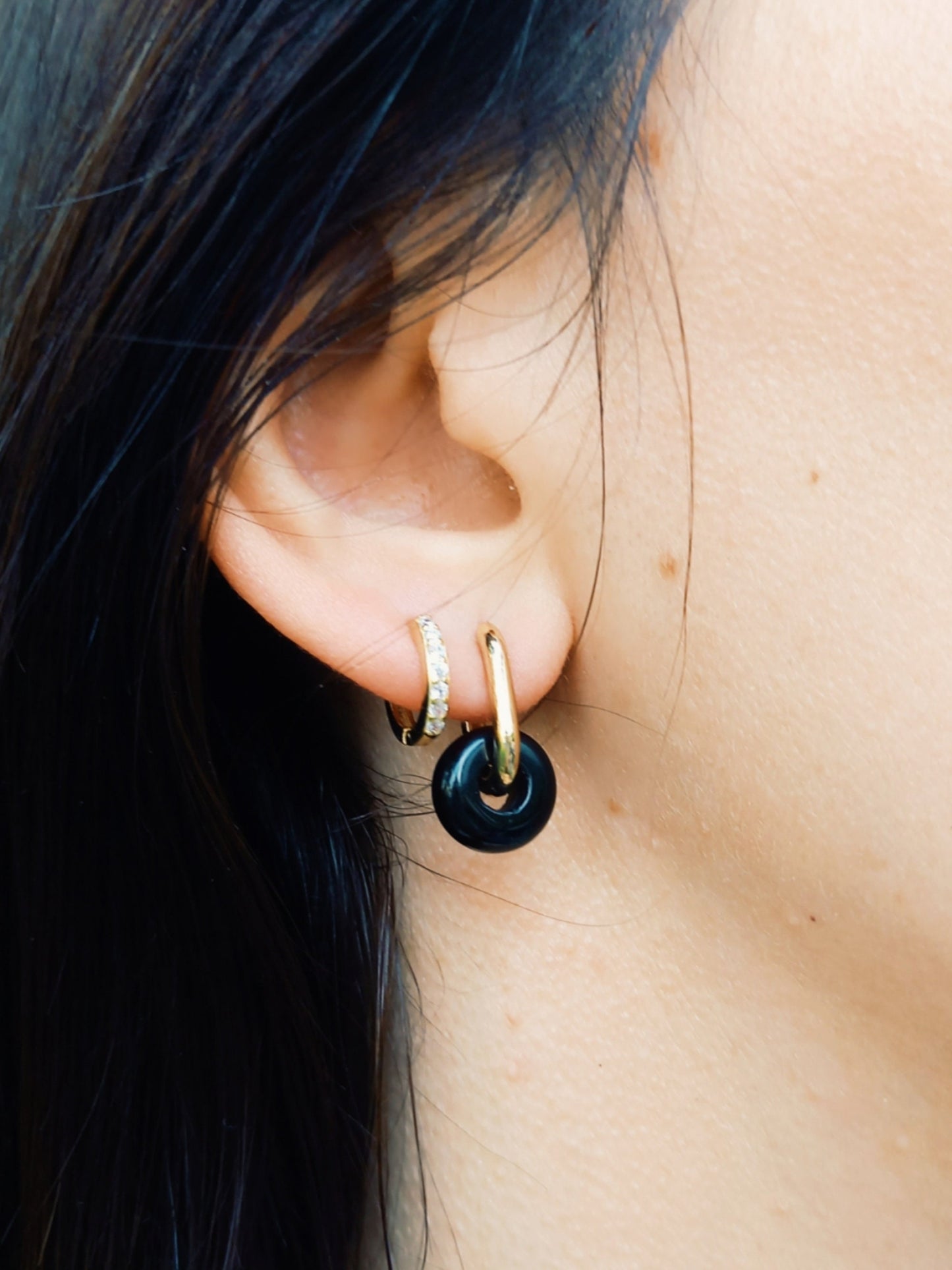 Boucle d'oreilles interchangeable LAURENCE, mono ou duo / donut en pierre semi-précieuse