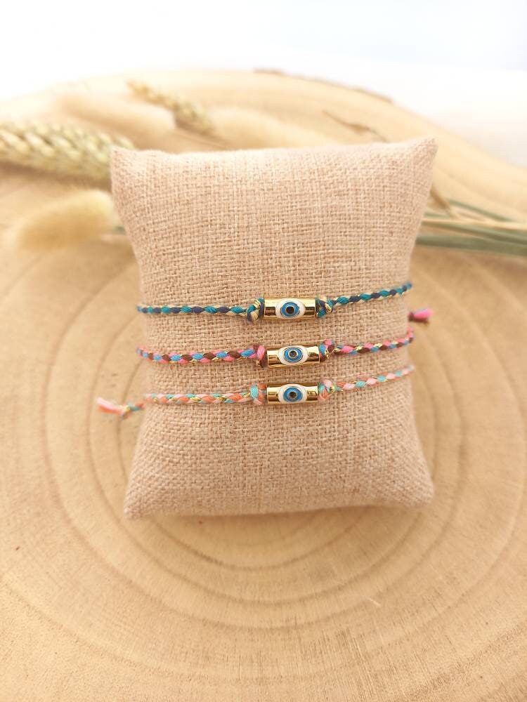 PAOLA-Armband / geflochtene Kordelfarbe Ihrer Wahl / Evil-Eye-Anhänger