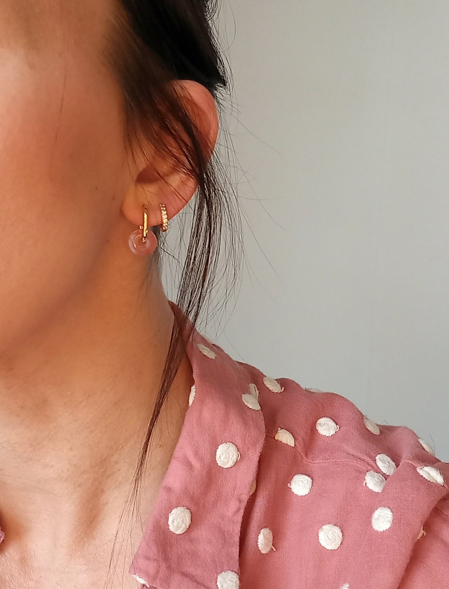 Boucle d'oreilles interchangeable LAURENCE 4, mono ou duo / donut en pierre semi-précieuse