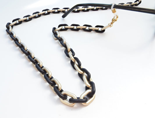 Chaîne de lunettes SONIA / maille trombone / noir et or