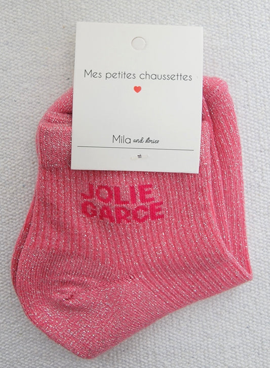 Chaussettes à paillettes - Message "Jolie Garce"