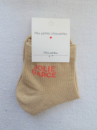 Chaussettes à paillettes - Message "Jolie Garce"