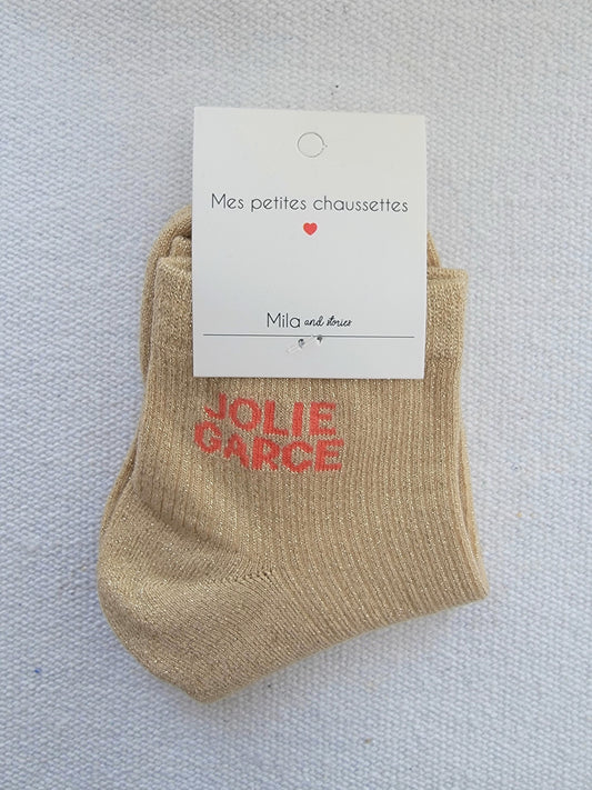 Chaussettes à paillettes - Message "Jolie Garce"