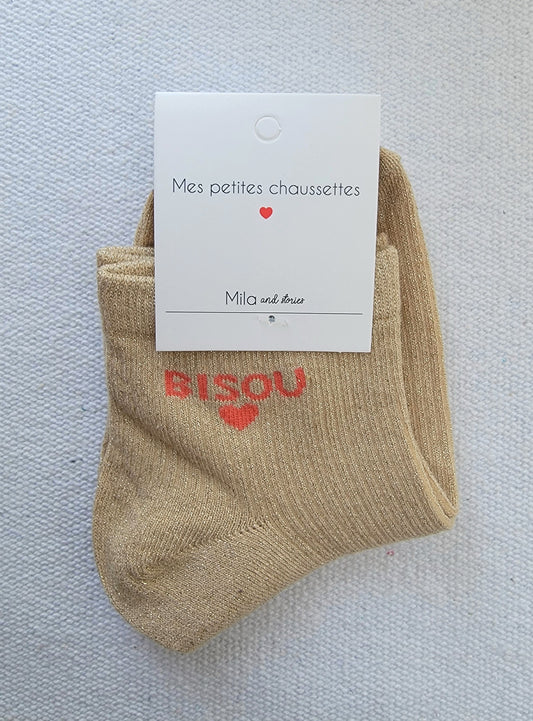Chaussettes à paillettes - Message "Bisou"