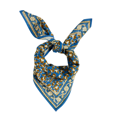 Petit Foulard Indien - Léopard Bleu Klein