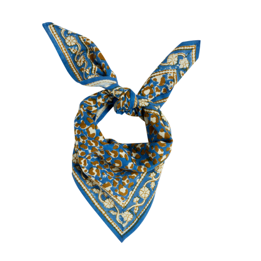 Petit Foulard Indien - Léopard Bleu Klein