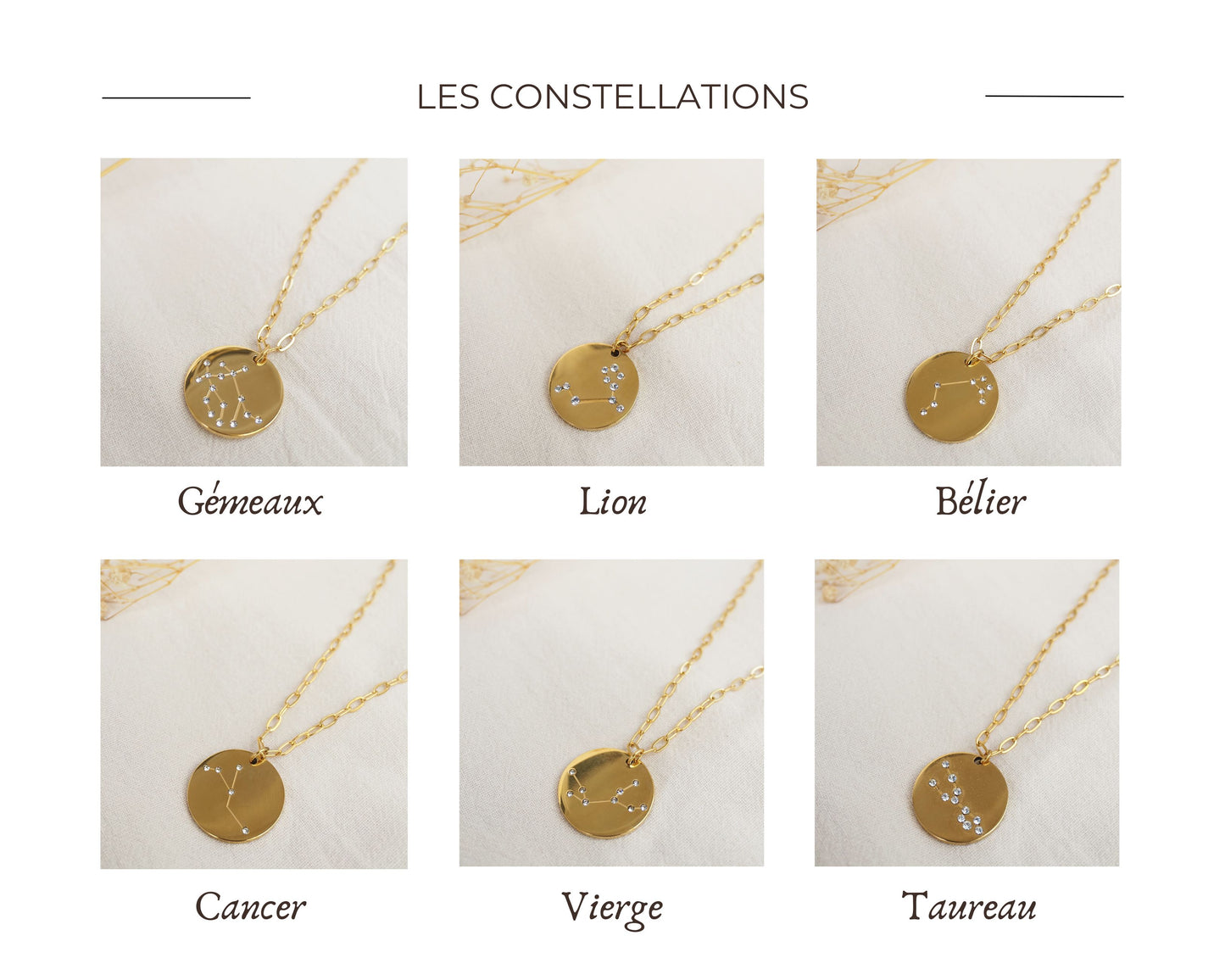 Collier ERINA / chaîne acier inoxydable dorée / constellation gravée