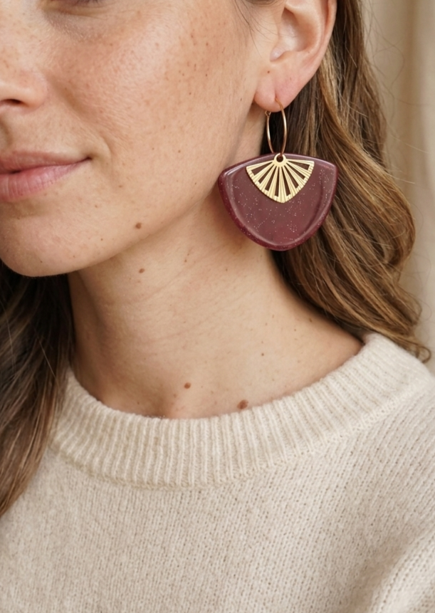 Boucles d’oreilles créoles CLEO – Acier inoxydable doré & pendants éventail pailletés