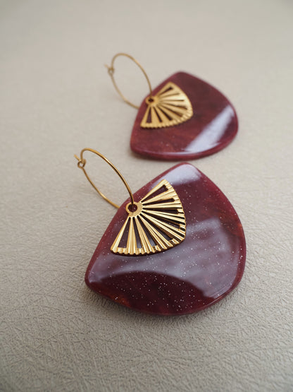 Boucles d’oreilles créoles CLEO – Acier inoxydable doré & pendants éventail pailletés