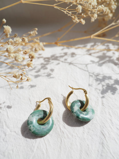 Boucles d'oreilles créoles CYRIELLE 2 / donut en pierre semi-précieuse