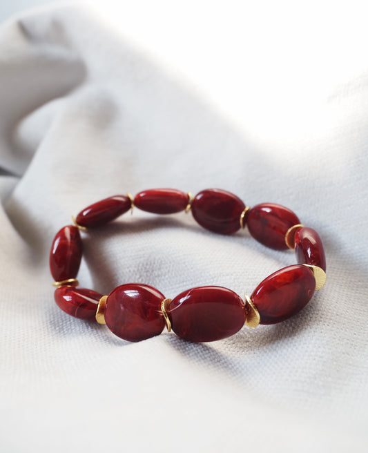 Bracelet Coloré OLIVIA – Perles ovales en résine marbrée & détails dorés