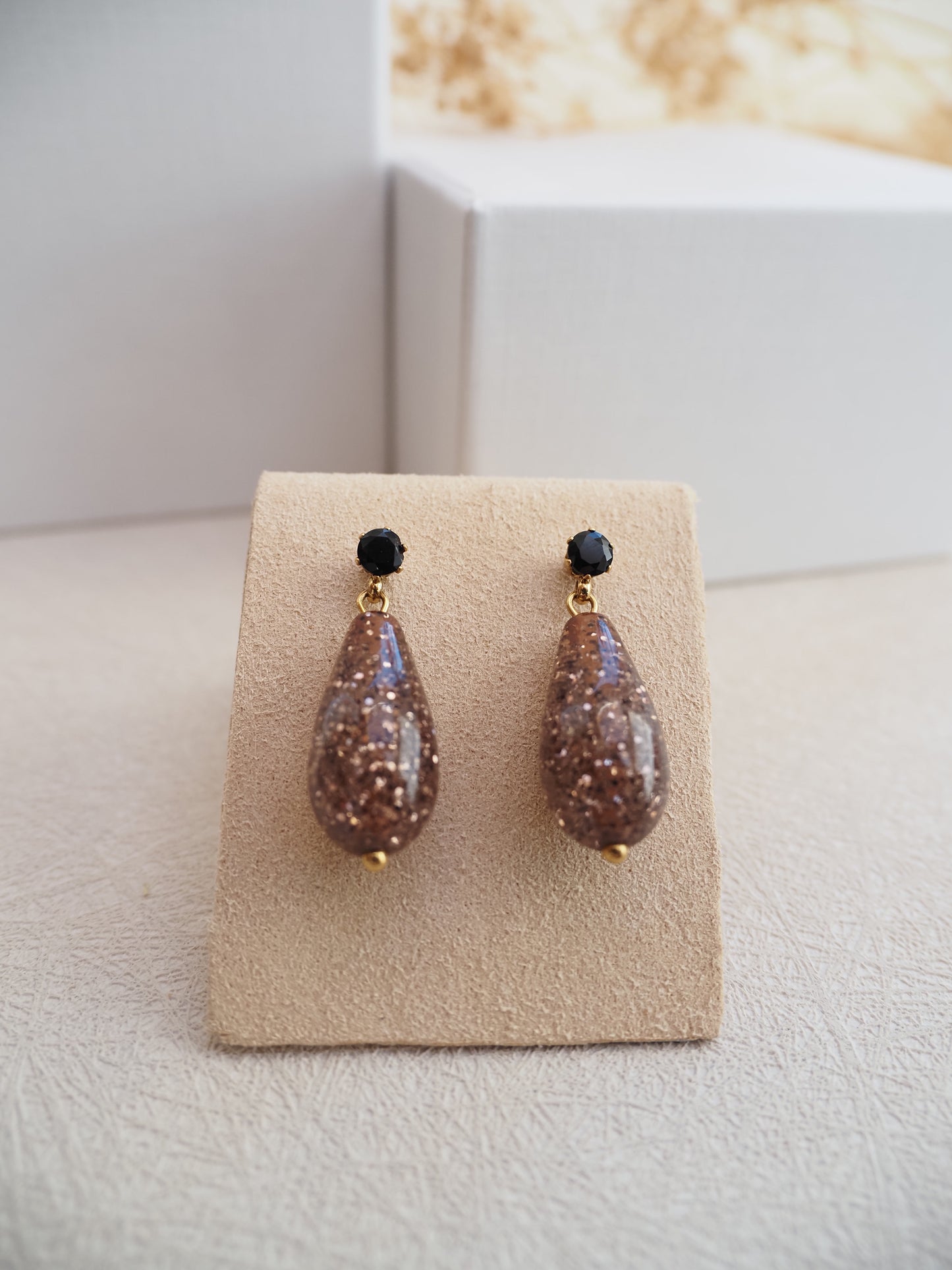 Boucles d'oreilles ANNA - Clous zirconium & pendants gouttes pailletés