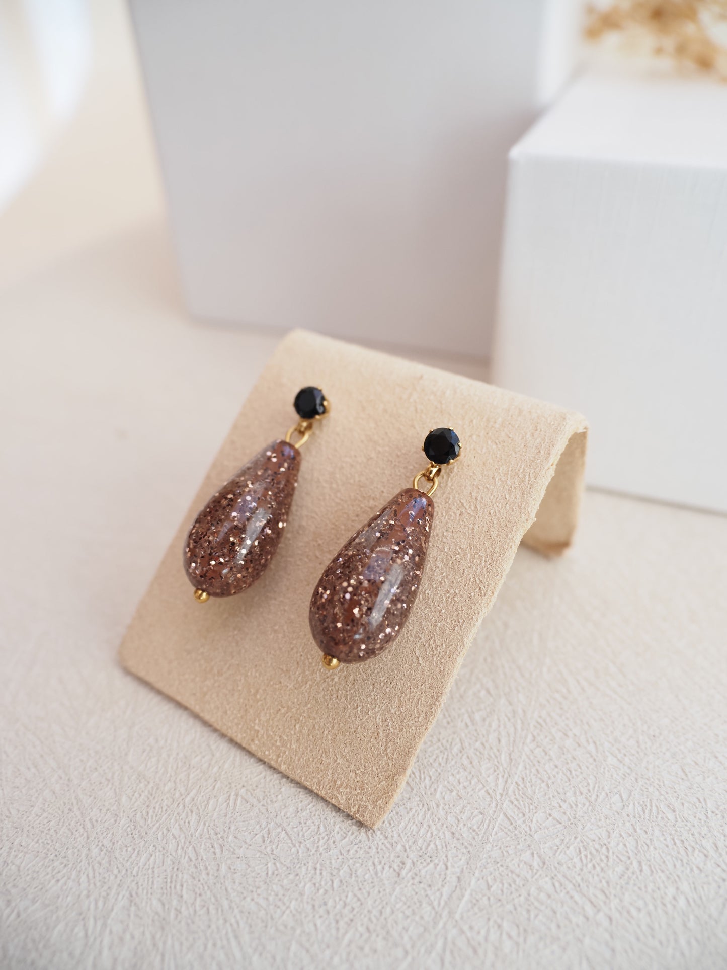 Boucles d'oreilles ANNA - Clous zirconium & pendants gouttes pailletés