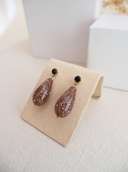 Boucles d'oreilles ANNA - Clous zirconium & pendants gouttes pailletés