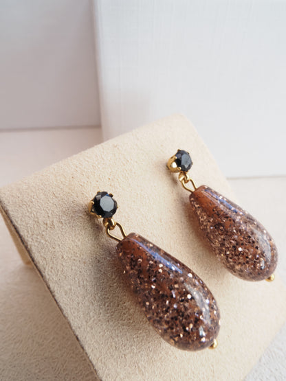 Boucles d'oreilles ANNA - Clous zirconium & pendants gouttes pailletés