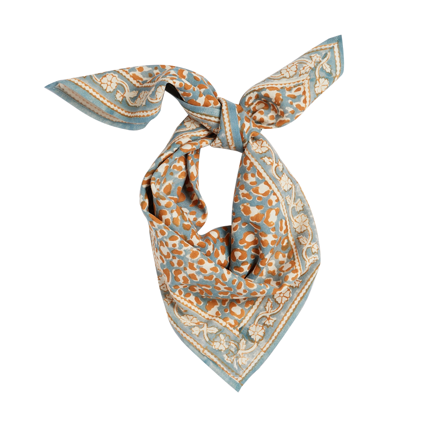 Petit Foulard Indien - Léopard Blue