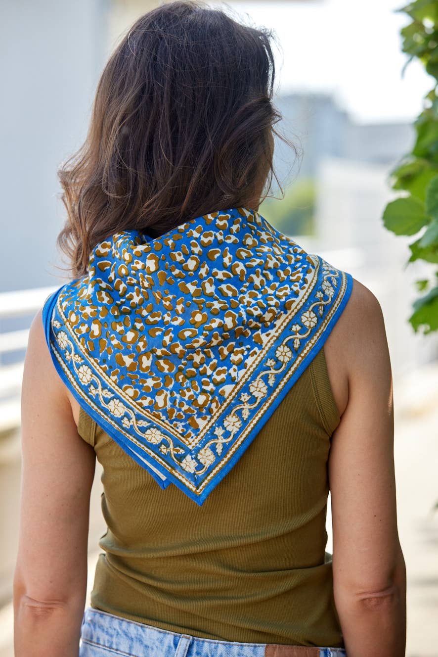 Petit Foulard Indien - Léopard Bleu Klein