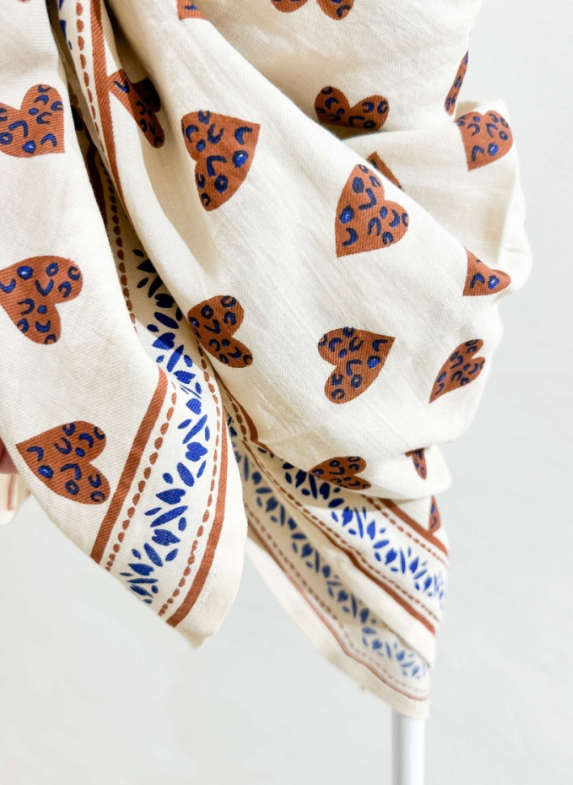 Grand foulard indien - Coeurs sauvages Ecru