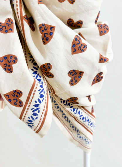 Grand foulard indien - Coeurs sauvages Ecru